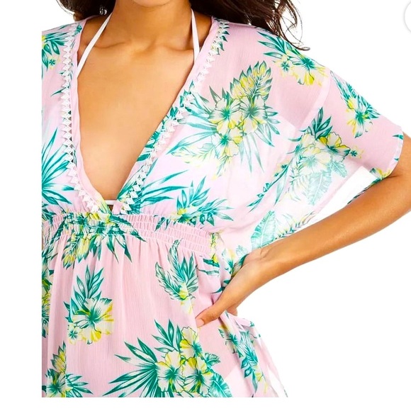Miken SAMMY HIBISCUS MULTI ' Printed Caftan Swim Cover-Up, US Medium - Picture 3 of 8
